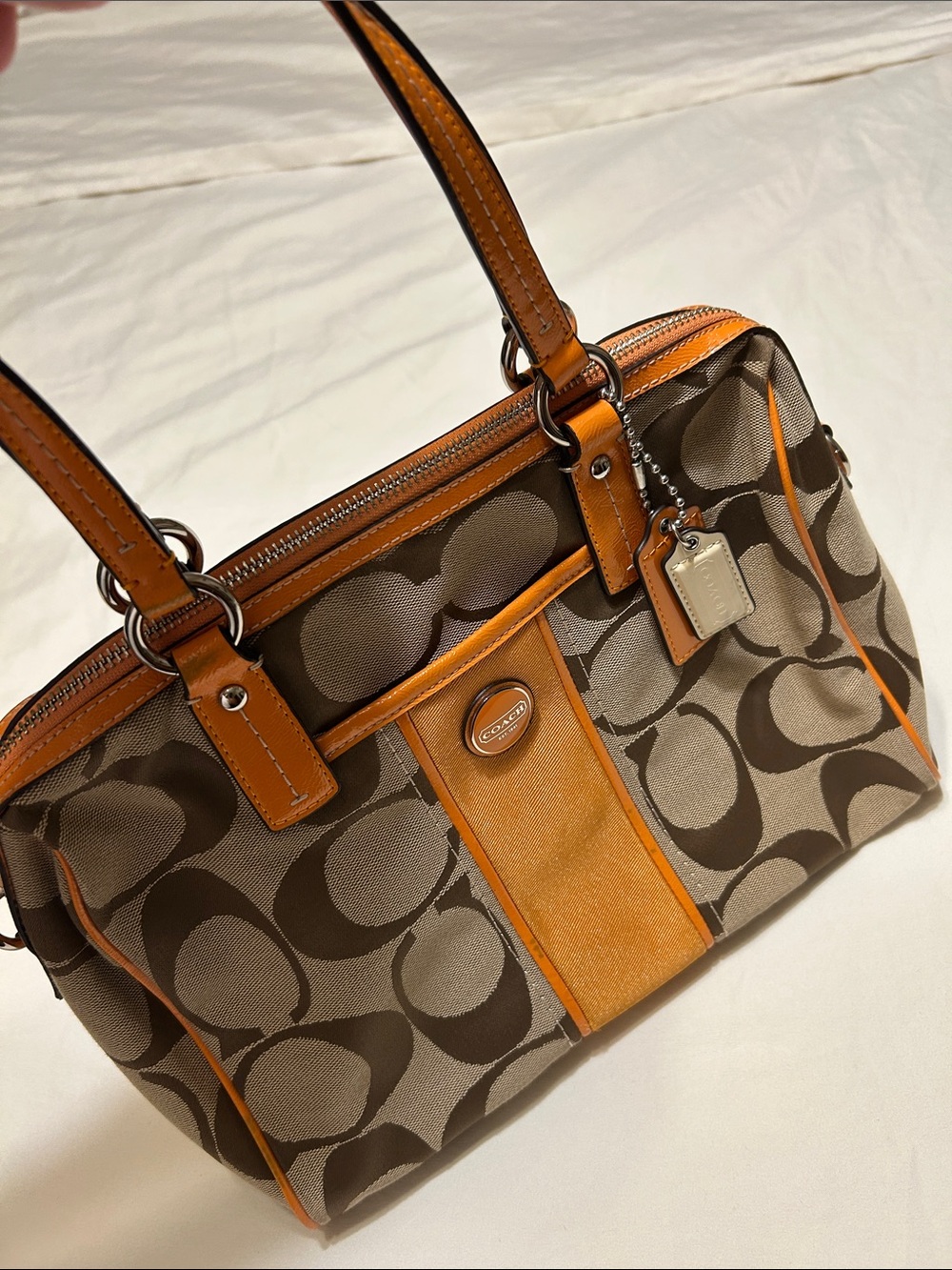 Coach Brown Signature Canvas Satchel with Saddle Trim